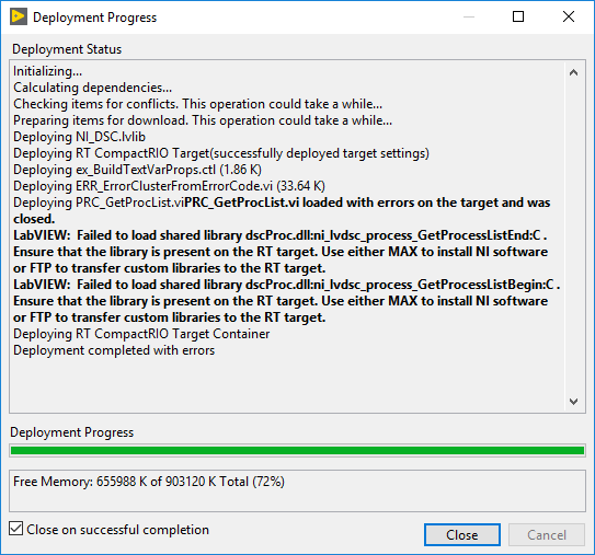 Failed to Load Shared Library Error When Deploying VI Using LabVIEW DSC NI