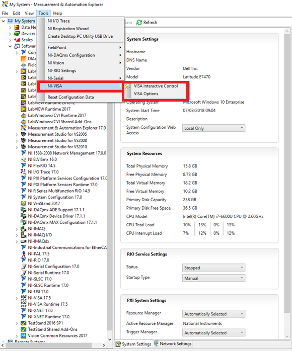 No "VISA Options" Under Tools Tab in NI MAX National Instruments
