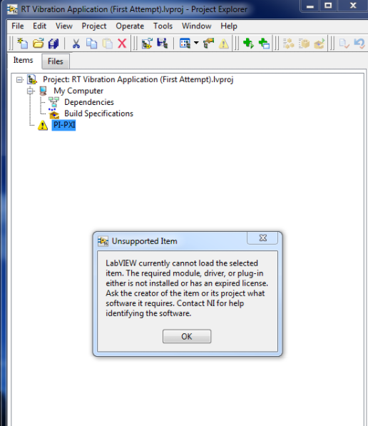 LabVIEW Currently Cannot Load the Selected Item National Instruments
