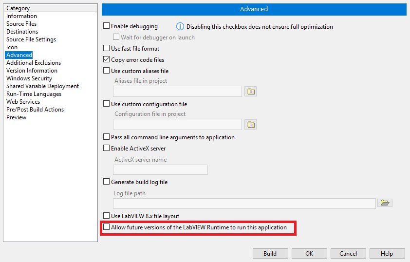 Labview executable opens with newer run time engine than development