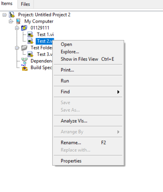 Screenshot illustrating missing Remove from Project context menu option.