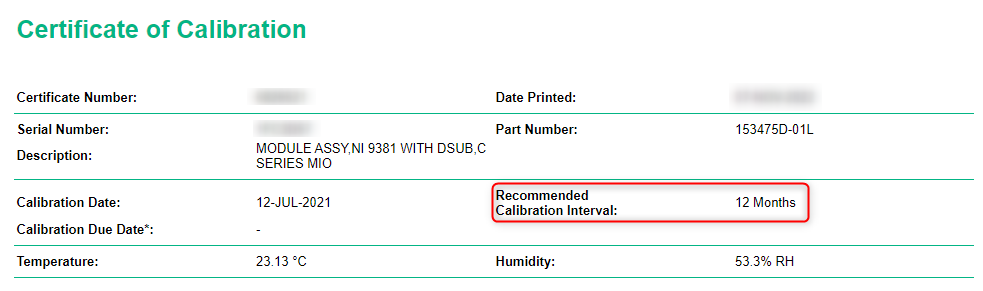 Calibration Information