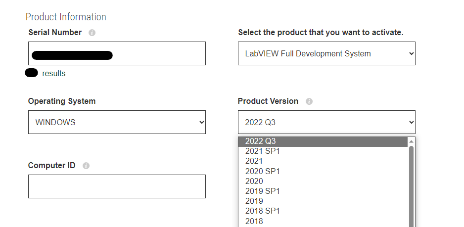 Selecting product from a drop-down list in the Activation Code Generation form