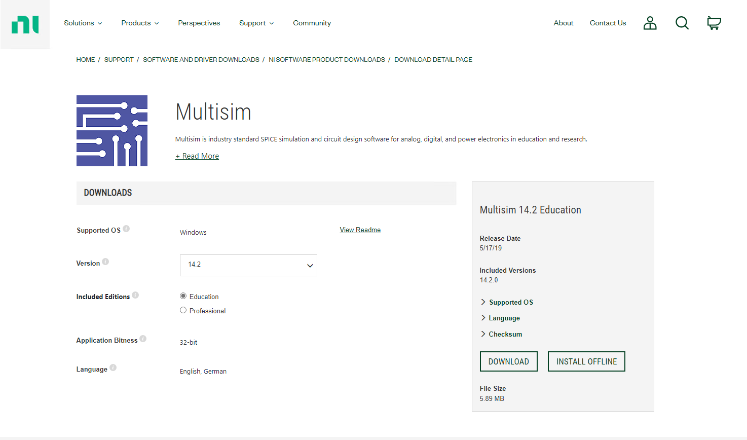 Multisim Download website