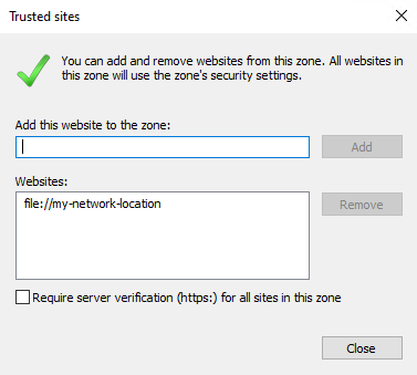 Trusted Sites Dialog