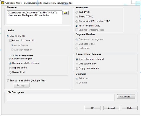 Using The Write To Measurement File Express Vi National Instruments