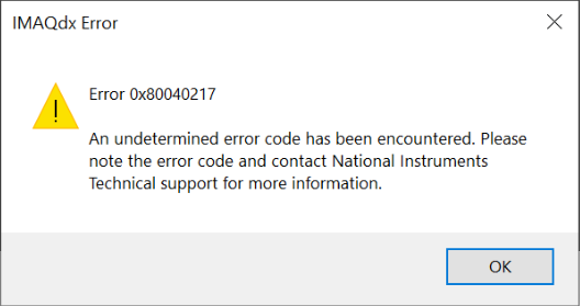 NI Vision Error 0x80040217 Undetermined Error Code - NI