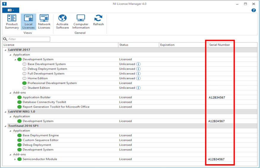 Change the serial number of ni software ni