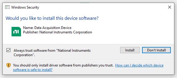 security popup to trust NI installers