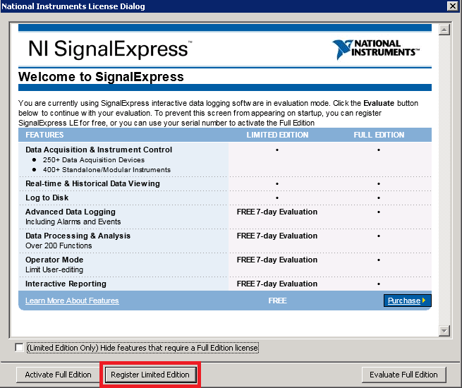 Archived: Serial Numbers for LabVIEW SignalExpress Limited Edition