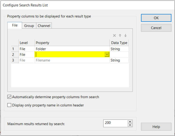 Diadem  - Configure Results List