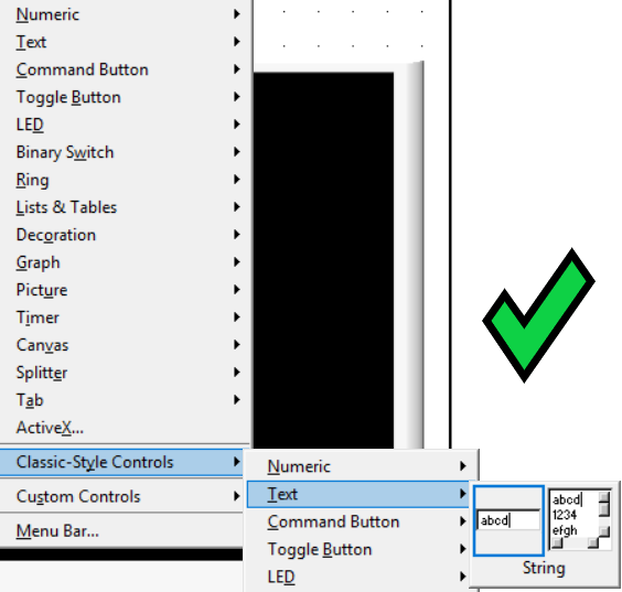 Image showing menu location of CTRL_STRING control type.