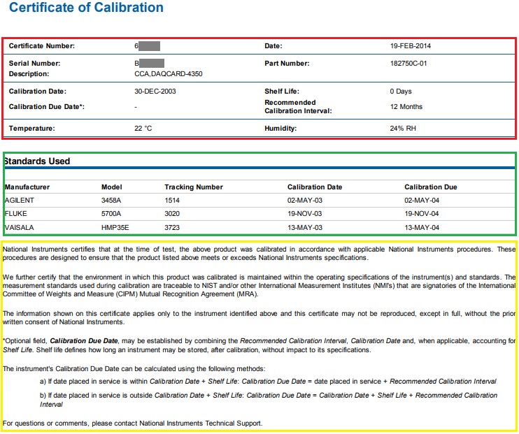 Understanding the NI Certificate of Calibration National Instruments