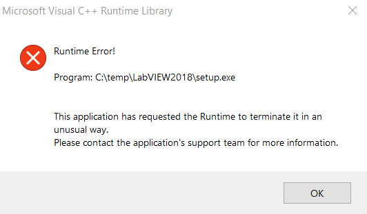 Ni Software Gives C Runtime Error Terminated In An Unusual Way National Instruments