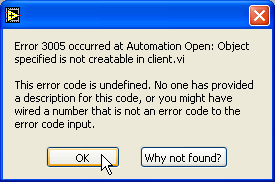 LabVIEW中使用打开ActiveX自动化时遇到错误3005 - NI