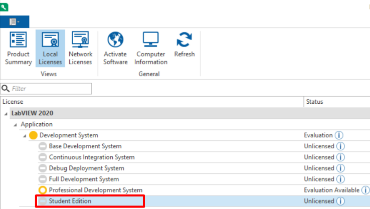 LabVIEW Student Edition NI License Manager