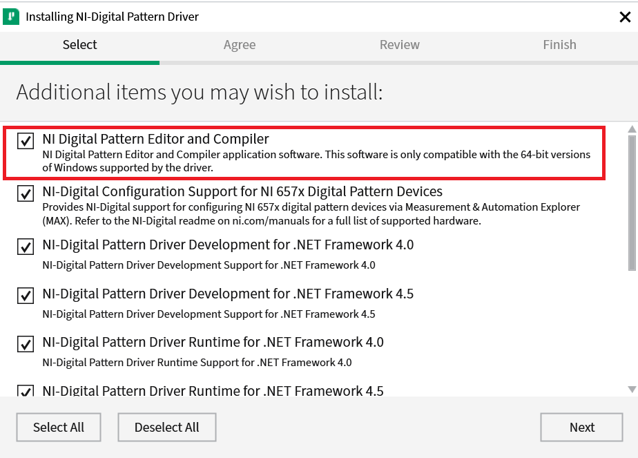 使用 NI Digital Pattern Driver 安装 NI Digital Pattern Editor