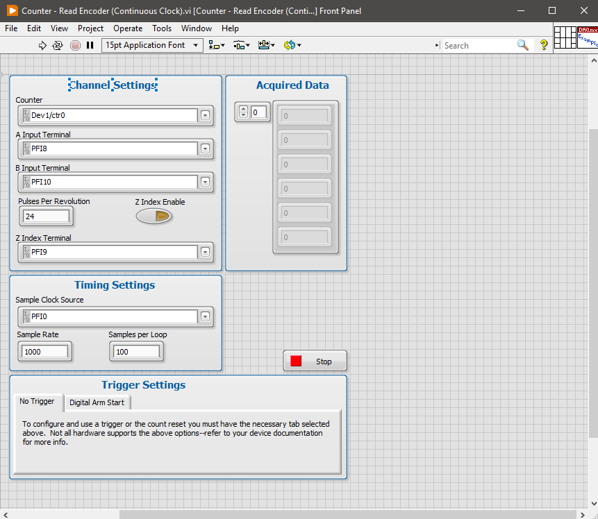 Counter-Read Encoder (Continuous Clock).vi LabVIEW前面板