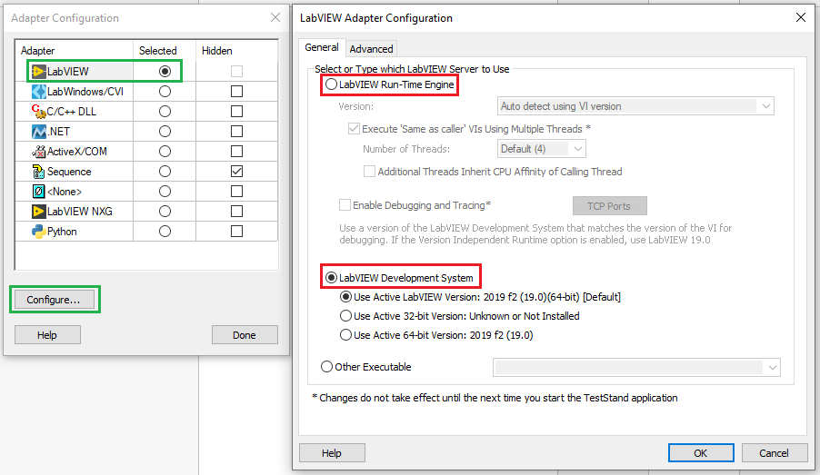 Adapter Settings for TestStand