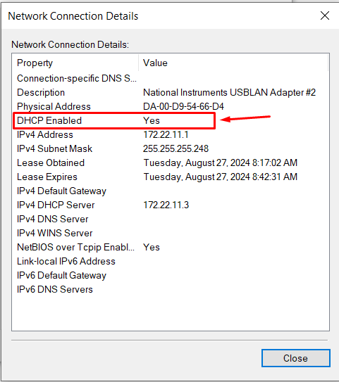 Network Details USBLAN Adapter