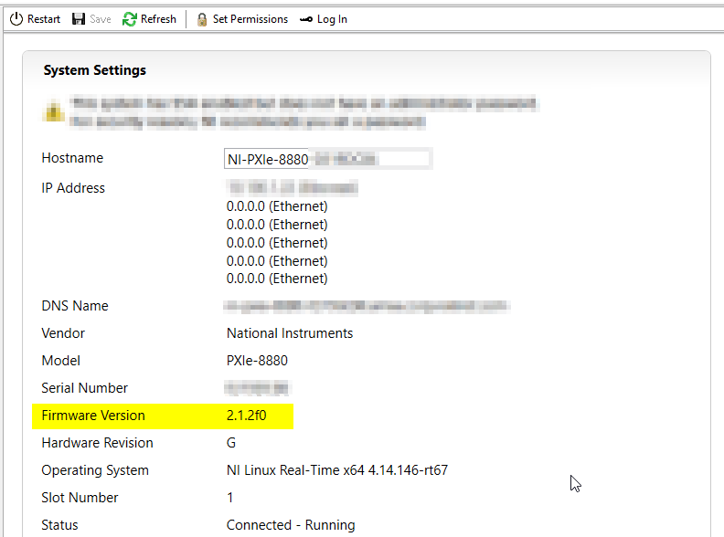 NI MAX PXI Firmware Version